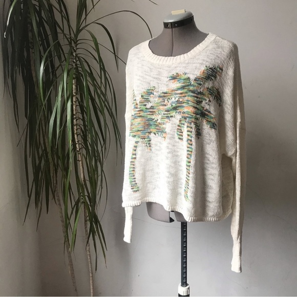 LOU & GREY Women’s Knitted Cropped Sweater Palm Print Size L - Picture 3 of 12